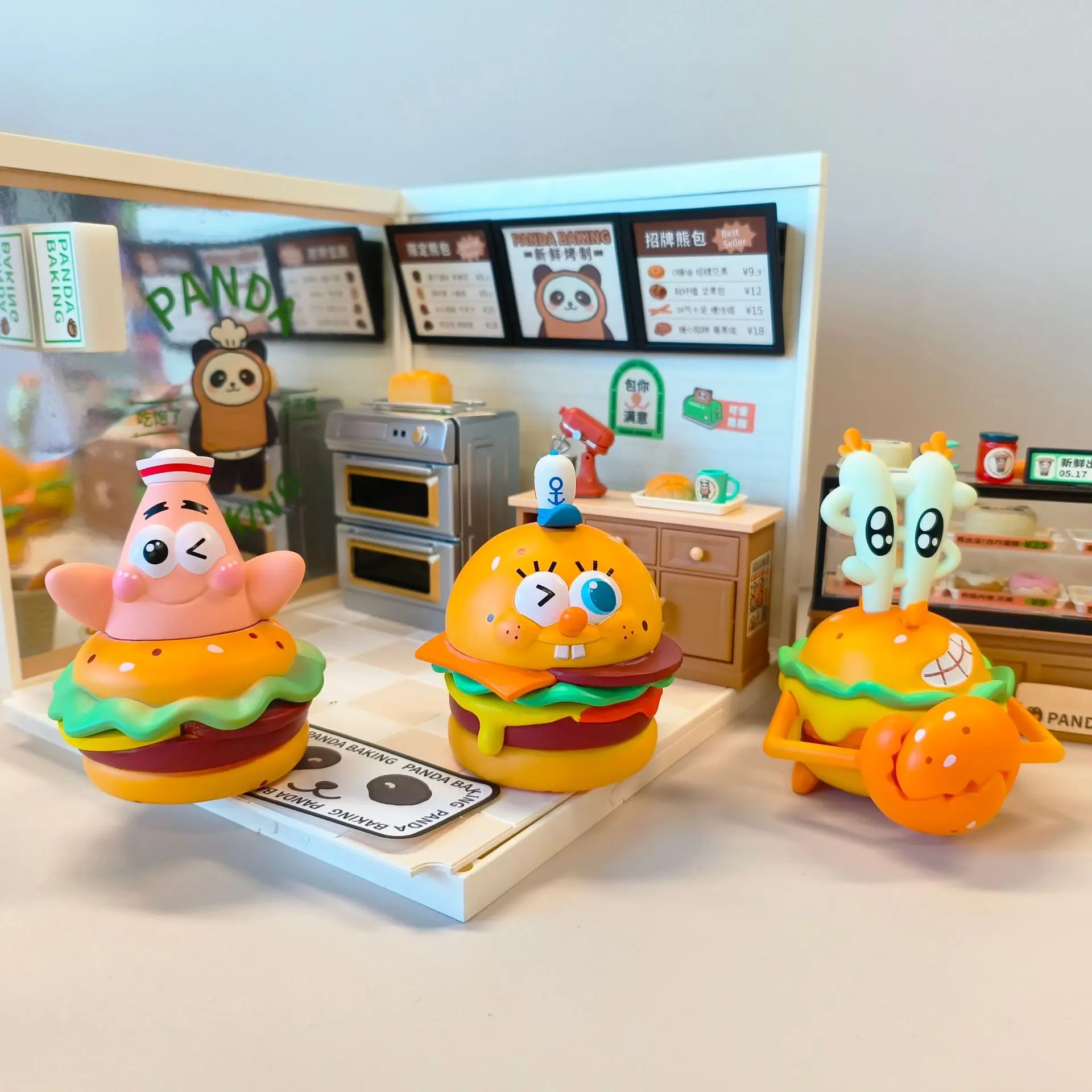 6pcs/set Spongebob Patrick Gary Sandy Delicious Crab Burger Figure Collection Model Toys