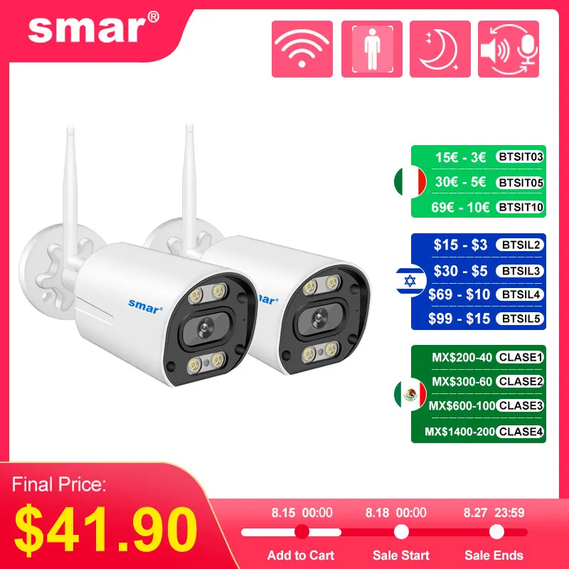 Smar Outdoor IP Wifi 3MP Telecamera di sorveglianza per Wifi CCTV Kit sistema Rilevazione umana Visione notturna Videocamera ICSEE Audio bidirezionale