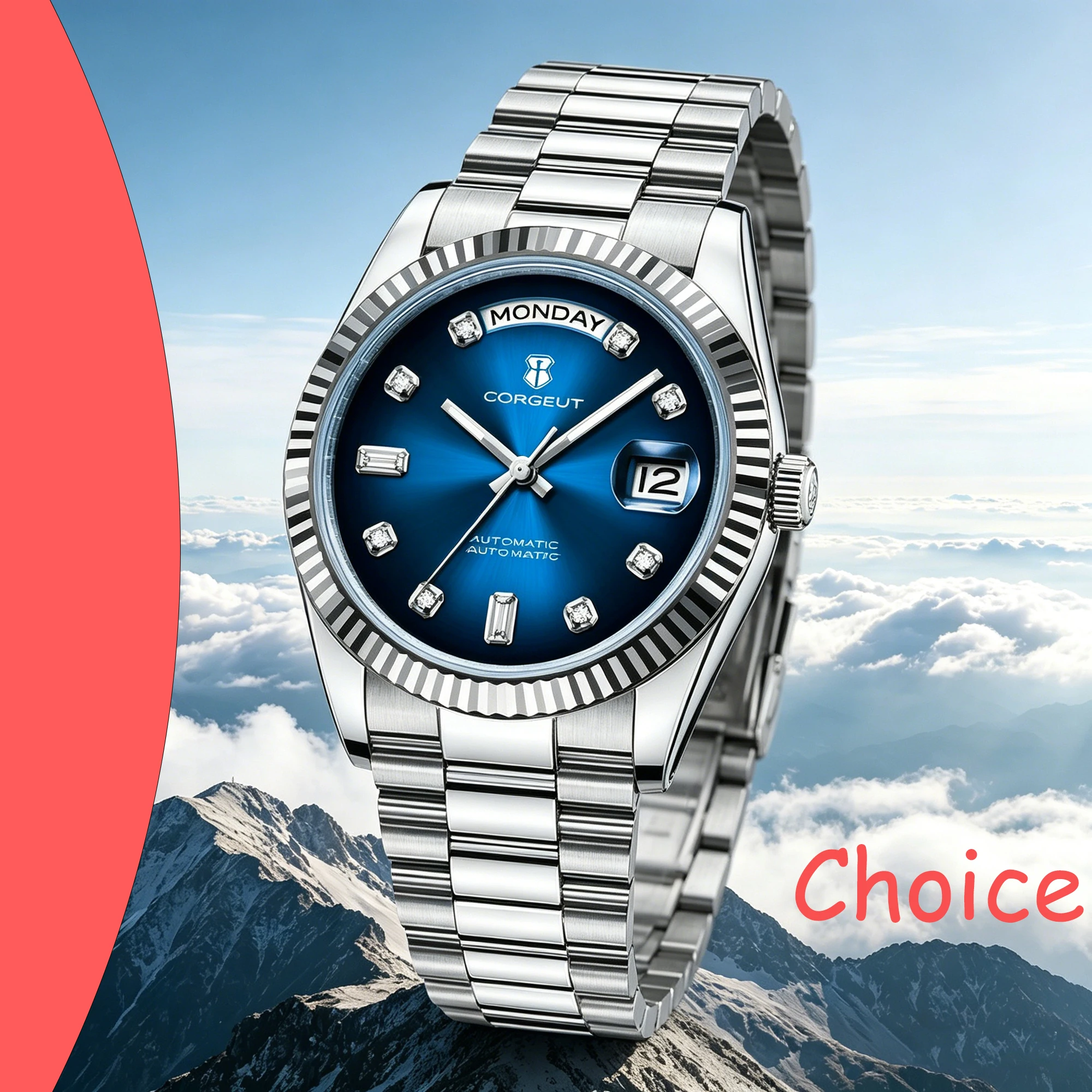 

CORGEUT 36/39MM Luxury NH36 Automatic Mechanical Men's Watches Sapphire Glass Steel Case Date of the Week Show Swim Watches