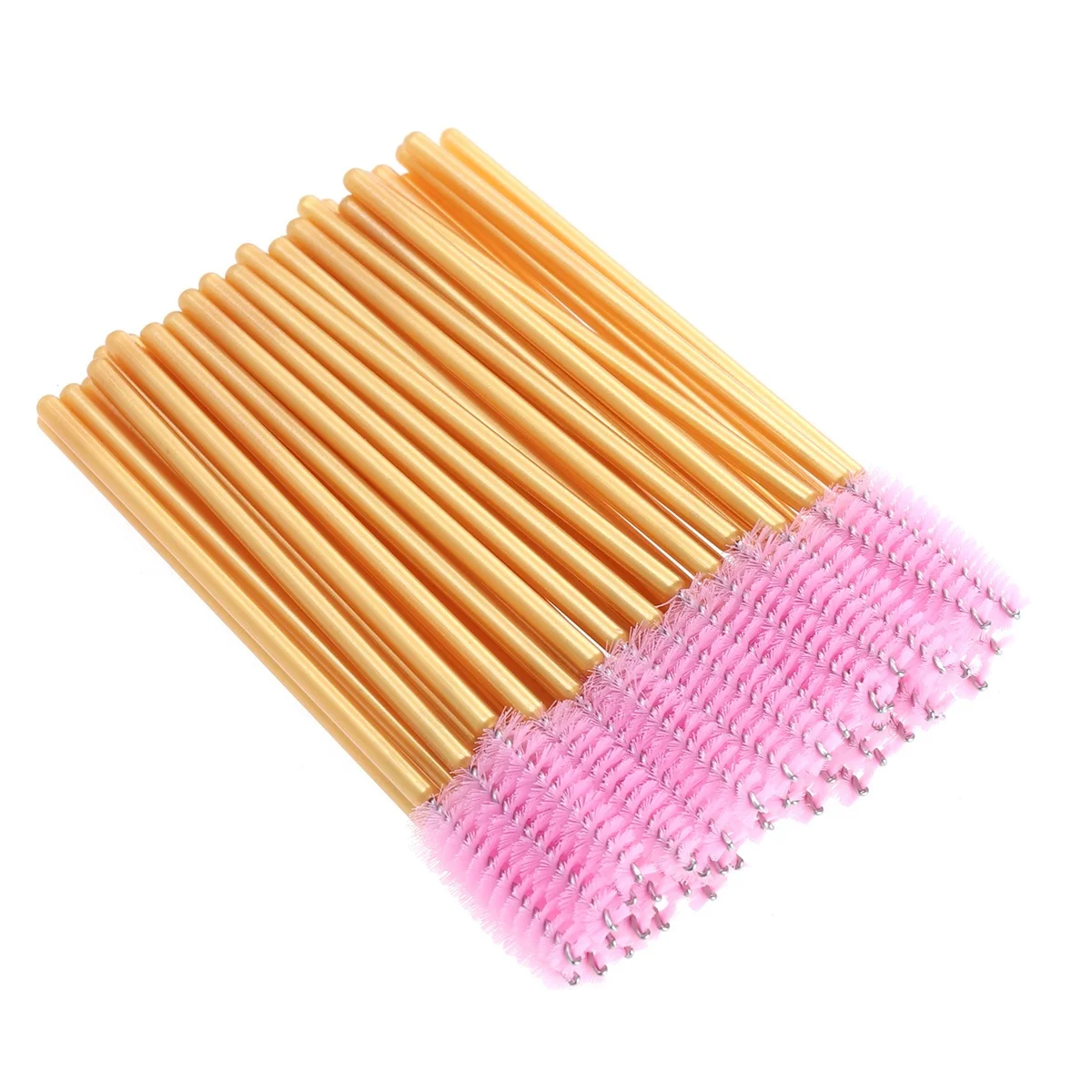 50Pcs Professional Mascara Wands Eyelash Brushes for Better Makeup No Clumping Suitable for Extensions Gold Pink