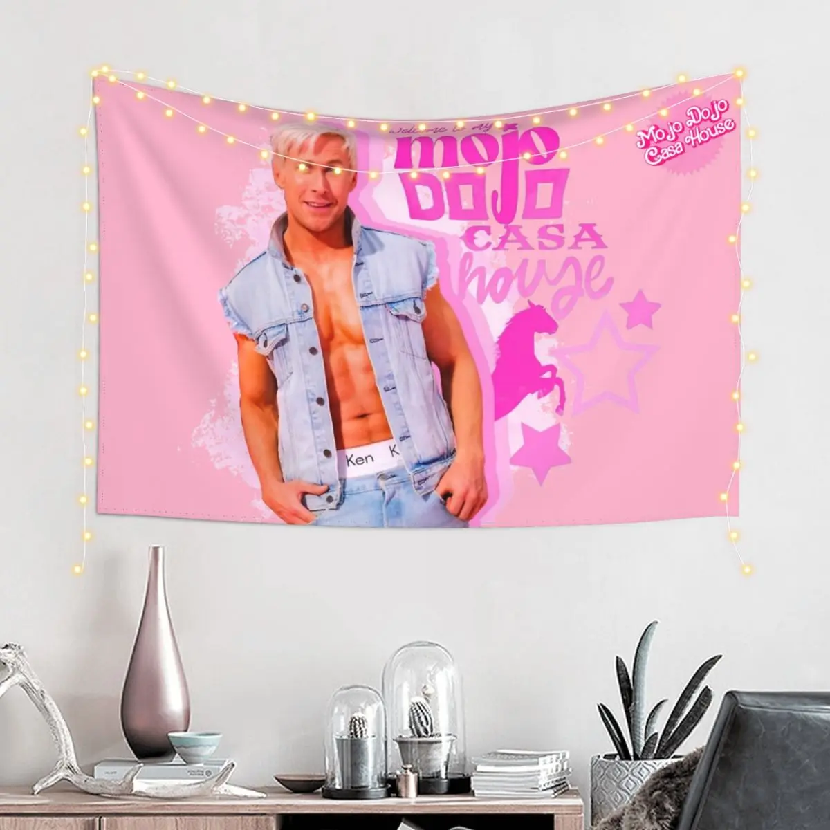 Welcome To My Mojo Dojo Casa House Tapestry Pink for Bedroom College Dorm Party Ryan Gosling Kenergy Decorations Merch Tapestry