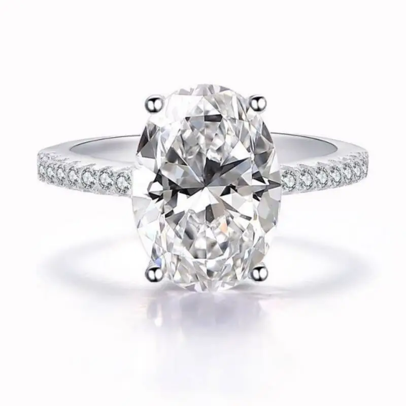 

New 9*13mm Oval Cut Cubic Zirconia Solitaire Engagement Ring White Gold Plated Sterling Silver 925 Fine Jewelry