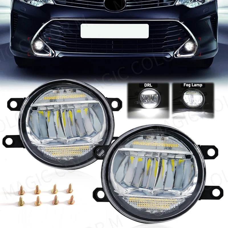 2 w 1 światło przeciwmgielne LED DRL dzienne reflektor do jazdy dziennej dla Toyota Corolla Camry Prius Tacoma RAV4 Yaris Avalon Sienna Highlander 12V
