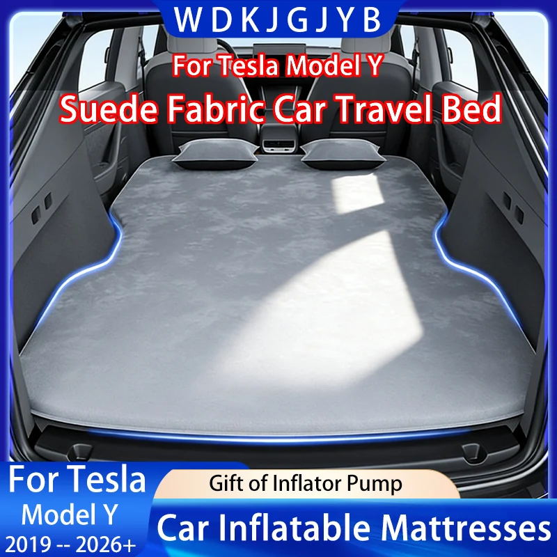 

For Tesla Model Y 2017-2025+ Inflatable Mattresses Outdoor Camping Inflatable Special Suede Fabric Car Travel Gift Inflator Pump