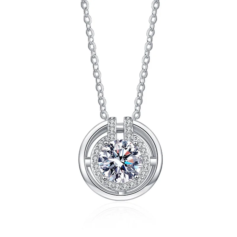 925 Silver Pendant For Women Round 6.5mm 1CT Lab Diamond Luxury Moissanite Gemstone Pendant Necklace for Wedding