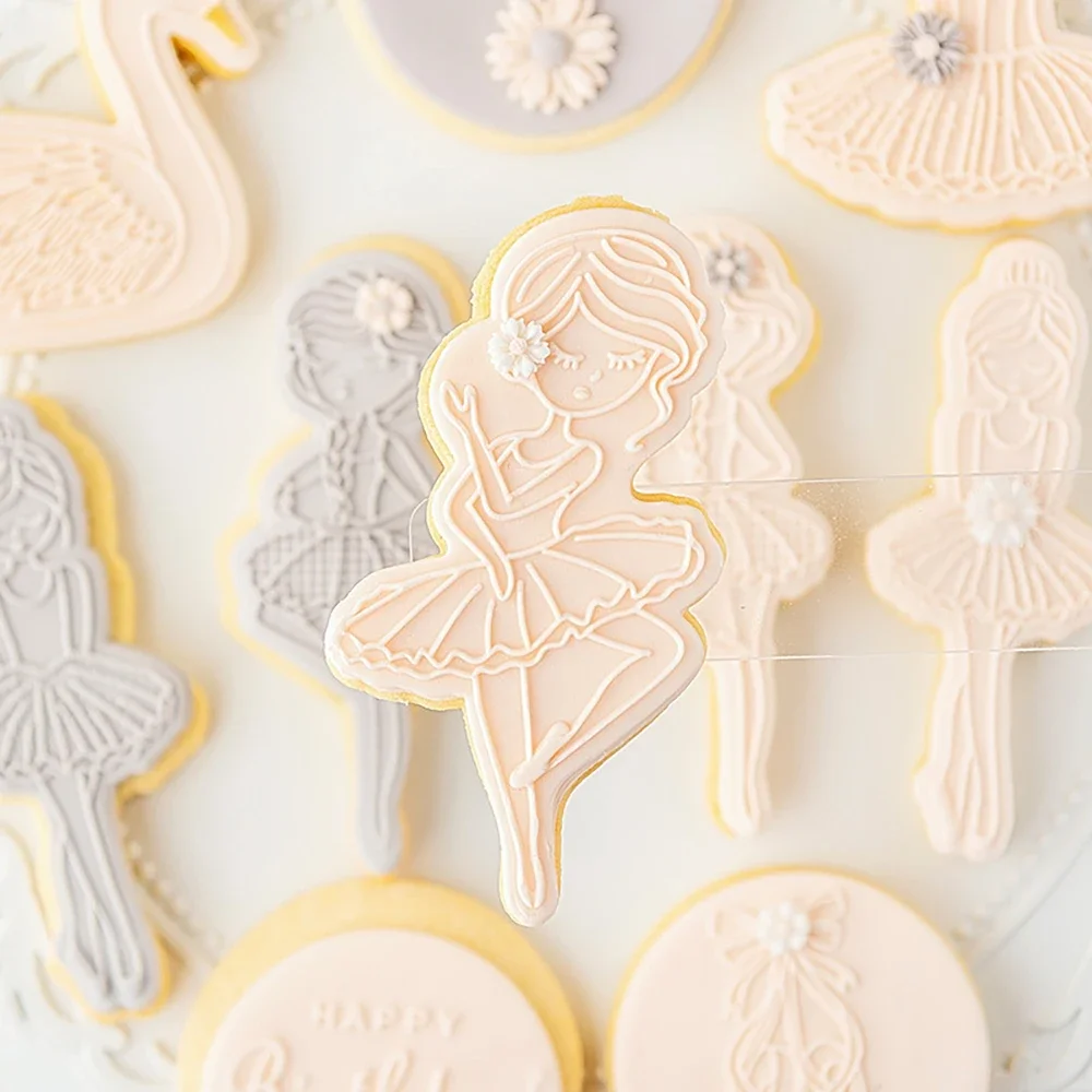 Ballet Girl Birthday Swan Cookie Plunger Cutters Fondant Cake Mold Biscuit Sugarcraft Cake Decorating Tools Cookie Stamp