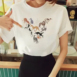 女性のグレーハウンドドッグクレイジープリントTシャツ、女性のカジュアルなラウンドネックTシャツ、ブランドの面白いトップ、夏のファッション