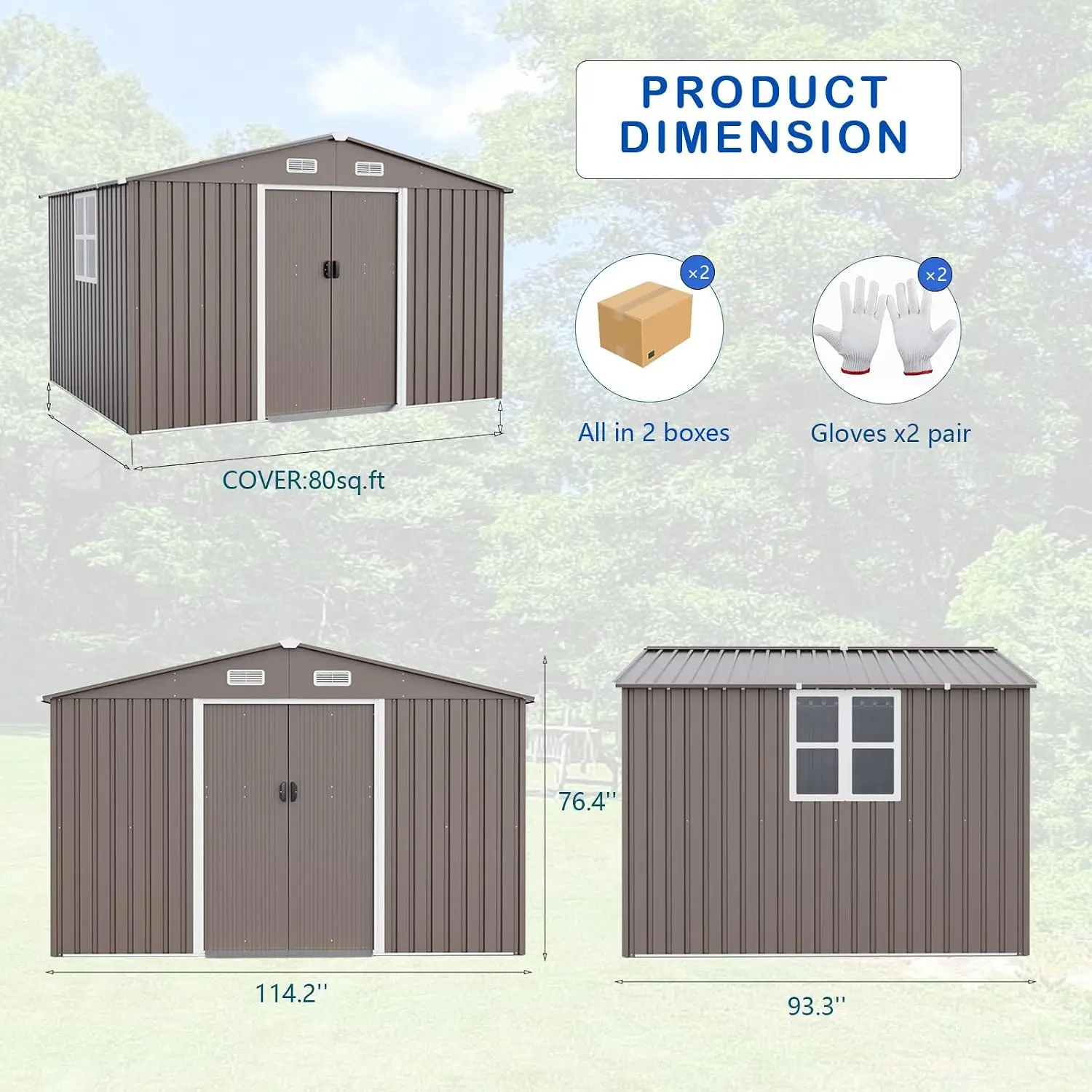 10'x8' Metal Storage Shed with Vents & Sliding Door, Waterproof Garden Tool Shed for Patio Lawn Backyard, Customized