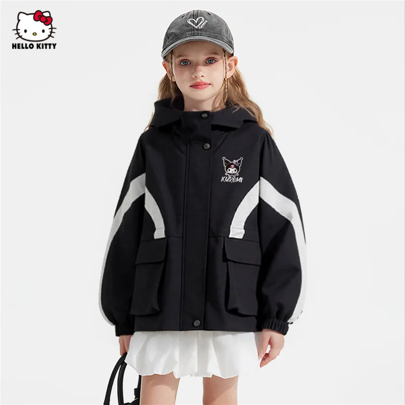 

【Officially authorized】Girls Autumn Color Contrast Coat New Sweet Cool Stand Collar Color Block Jacket Suitable for casual outi