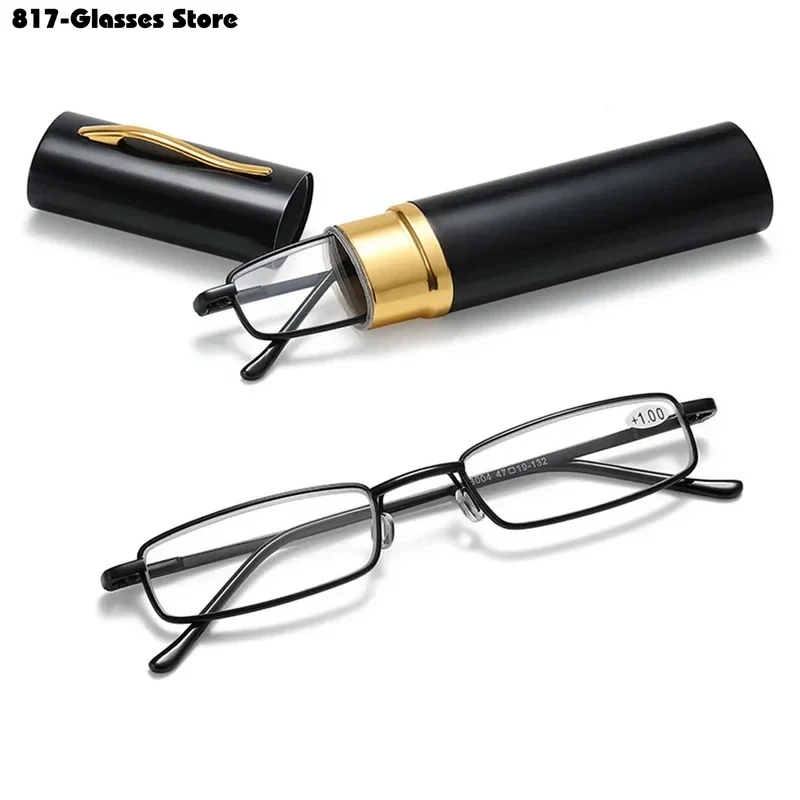 Mini-Lesebrille mit Stift box elegante tragbare Metallrahmen ultra dünne Männer Frauen Presbyopie Brillen