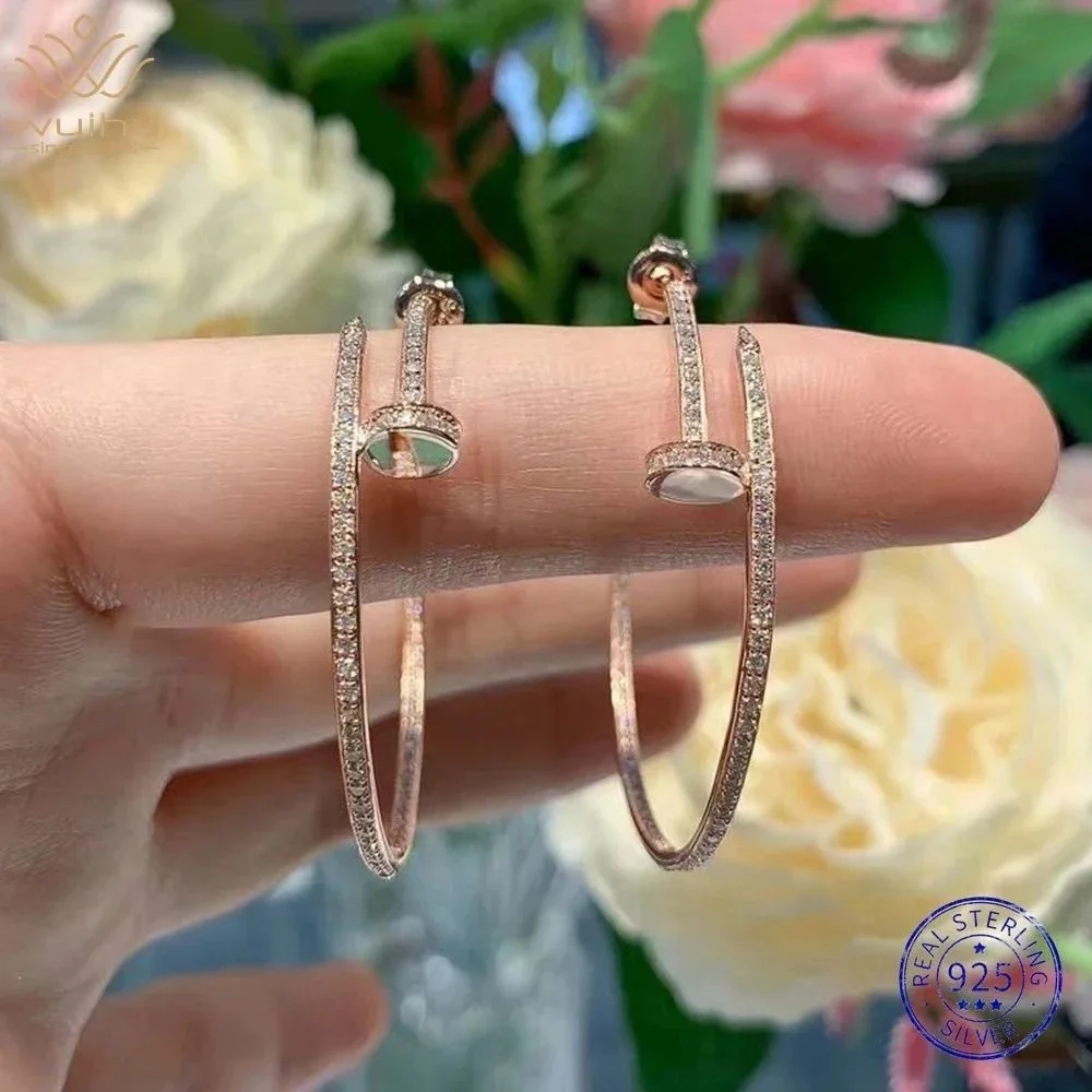 2025 New Moissanite Earrings 18K White Gold Plated Real 925 Sterling Silver Hoop Earrings for Women D Color VVS1 Fine Jewelry
