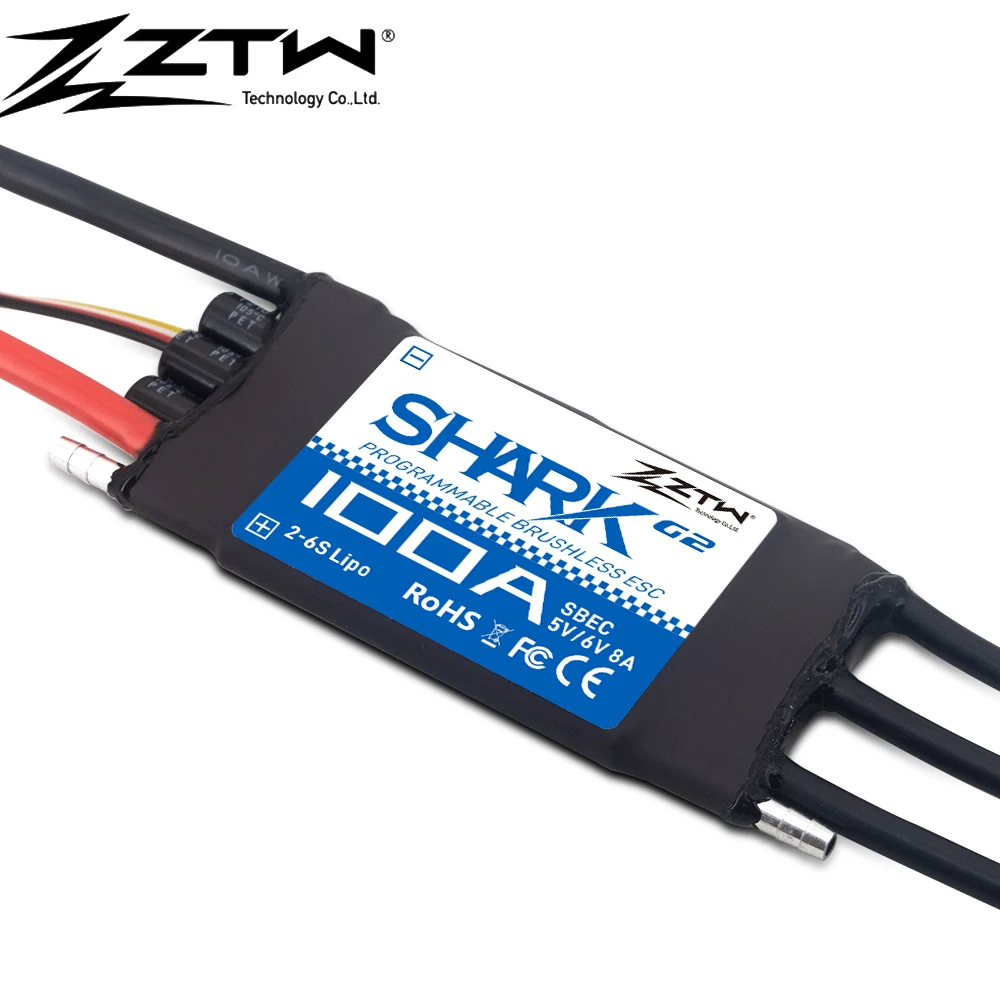 ZTW Shark G2 20A/30A/40A/50A/60A/80A/100A 2-4S/ 2-6S 32-bit  Water-cooling Dual-way Waterproof Brushless ESC For RC Boat Thruste