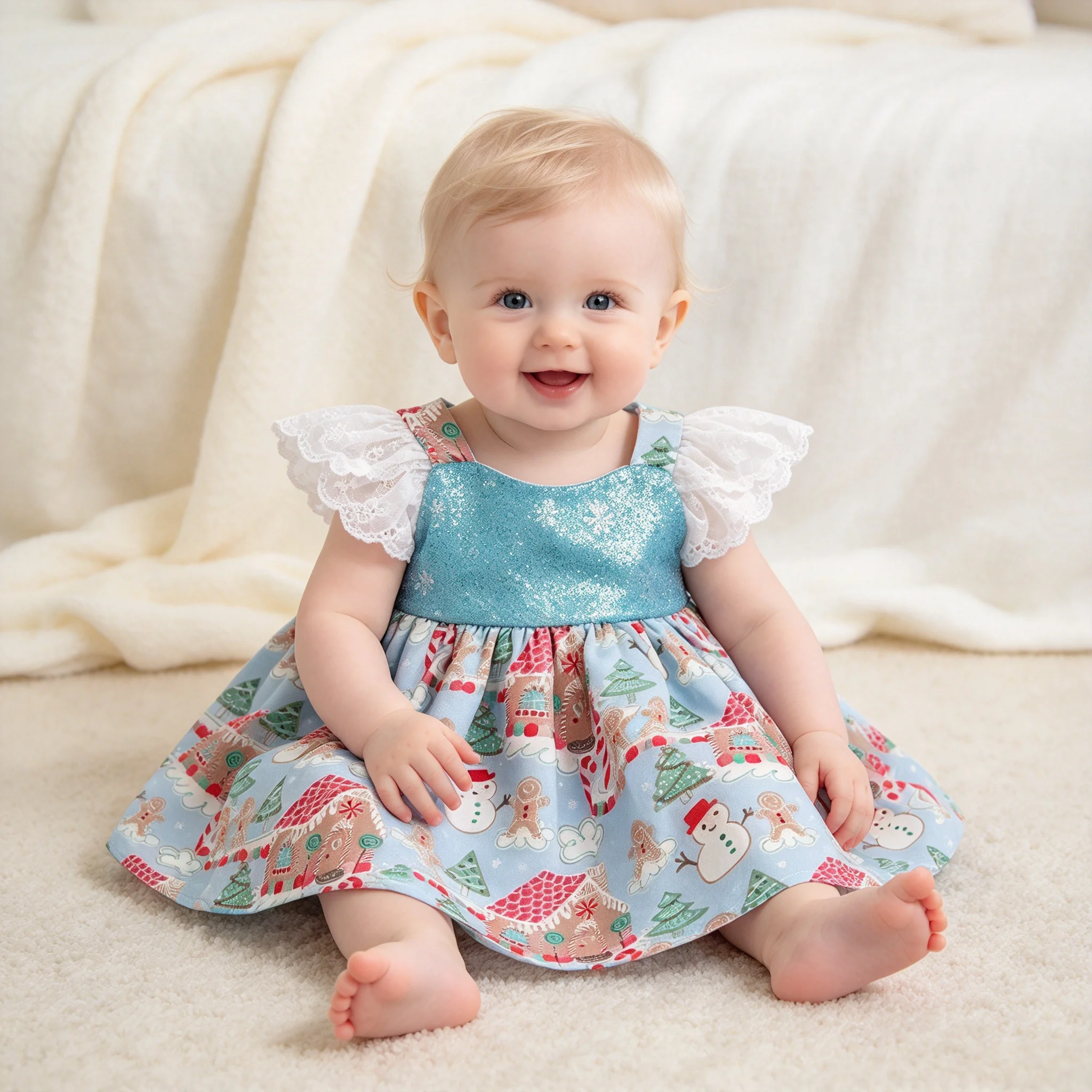 Christmas Summer Infant Kids Dress Lace Sleeve Clothes For Girls