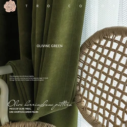 American Vintage Olive Green Chenille Blackout Curtains High-end Herringbone Thickened Custom Curtains for Living Dining Bedroom