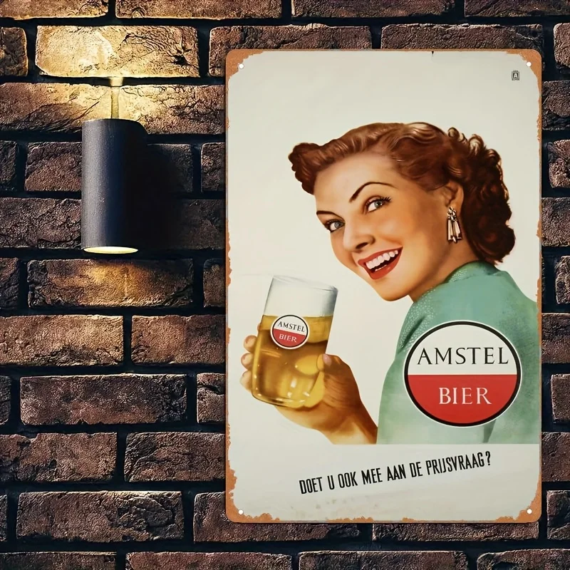 Amstel Bier - Letrero de metal de estaño - Arte de pared retro con cita de cerveza humorística, perfecto para decoración de hogar, bar, cafetería o garaje, se puede cazar