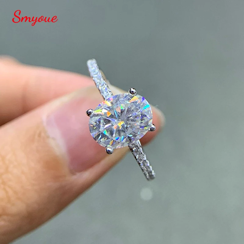 Smyoue Oval Cut 1CT 2CT 3CT D Color Moissanite Rings for Women Lab Diamond Wedding Promise Band S925 Sterling Silver Jewelry GRA