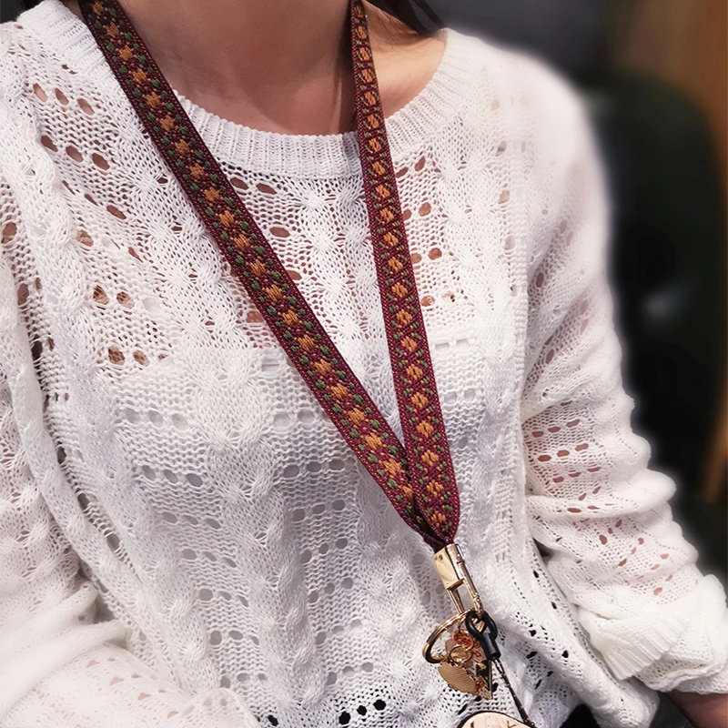 Boho Phone Strap for Women Braided Fabric Long Neck Cord for Mobile Phone Hanging Charm Cellphone Case Working ID Card Keychain