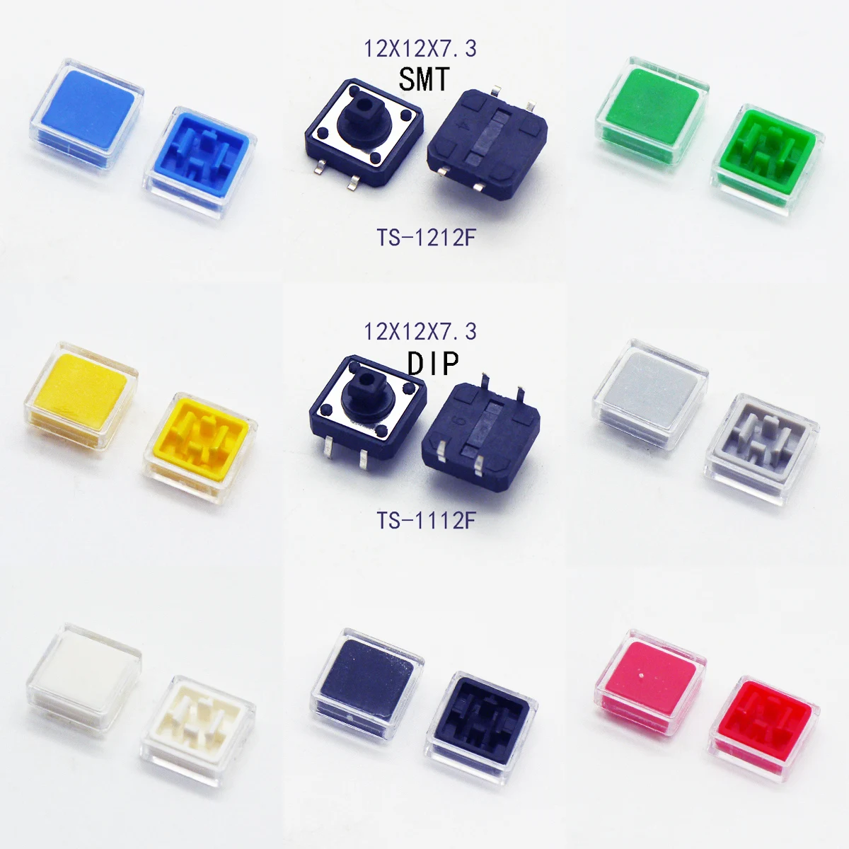 10Sets Momentary Tact Switch Push Button Switch 12X12mm H=10MM After Putting 2Caps 4PIN SMT/DIP PCB Mounting Button