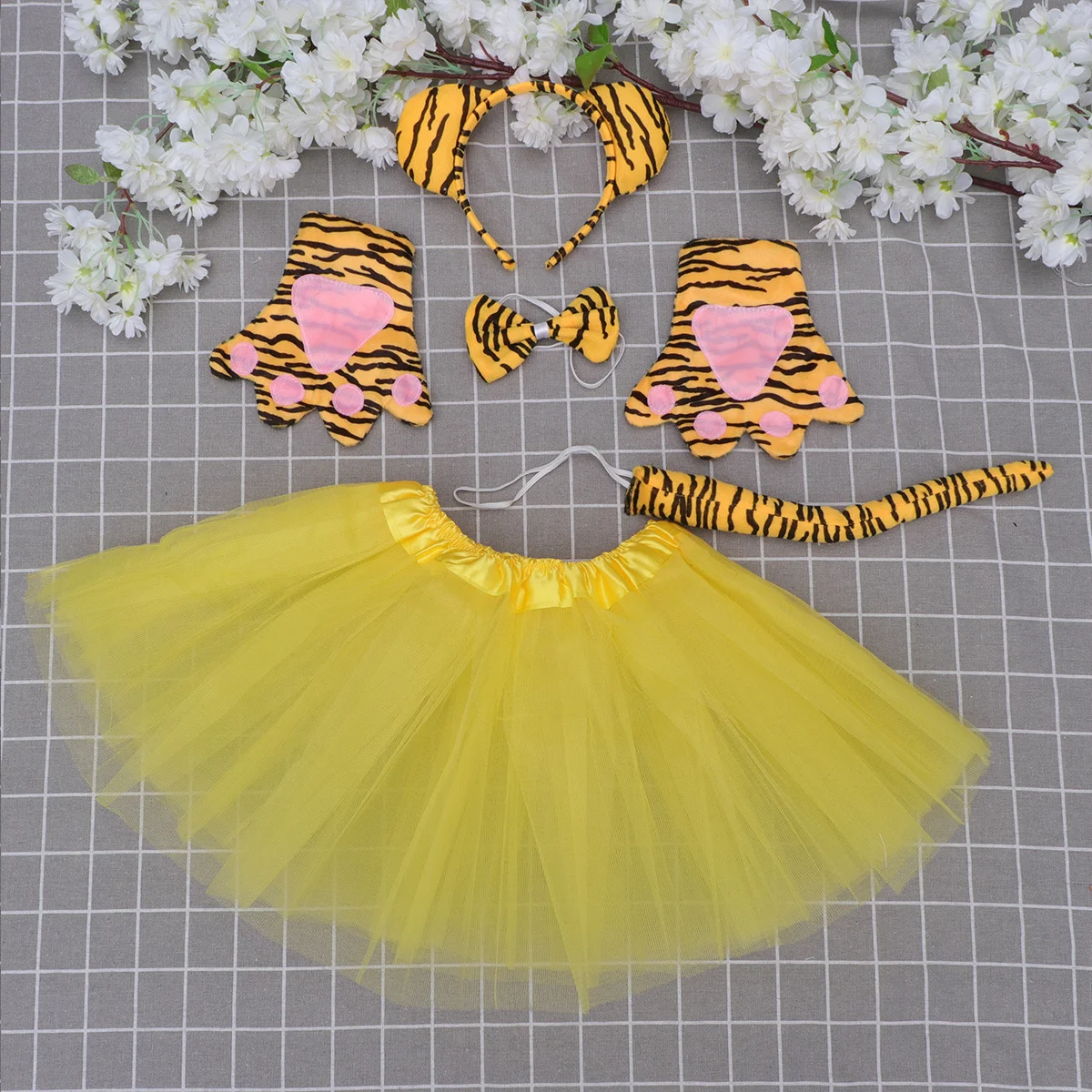 5-częściowy zestaw kostiumów z motywem tygrysa dla dzieci, unikalny, kolorowy dodatek na imprezę, idealny na maskaradę, występ sceniczny, prezent, taniec, święta i inne wydarzenia.