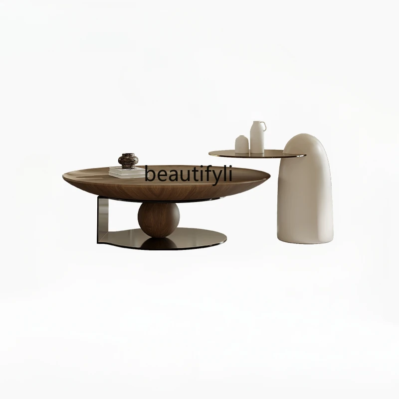 

Italian Minimalist round Walnut Coffee Table Combination Living Room Light Luxury Silent Style Designer Creative Chinese Style