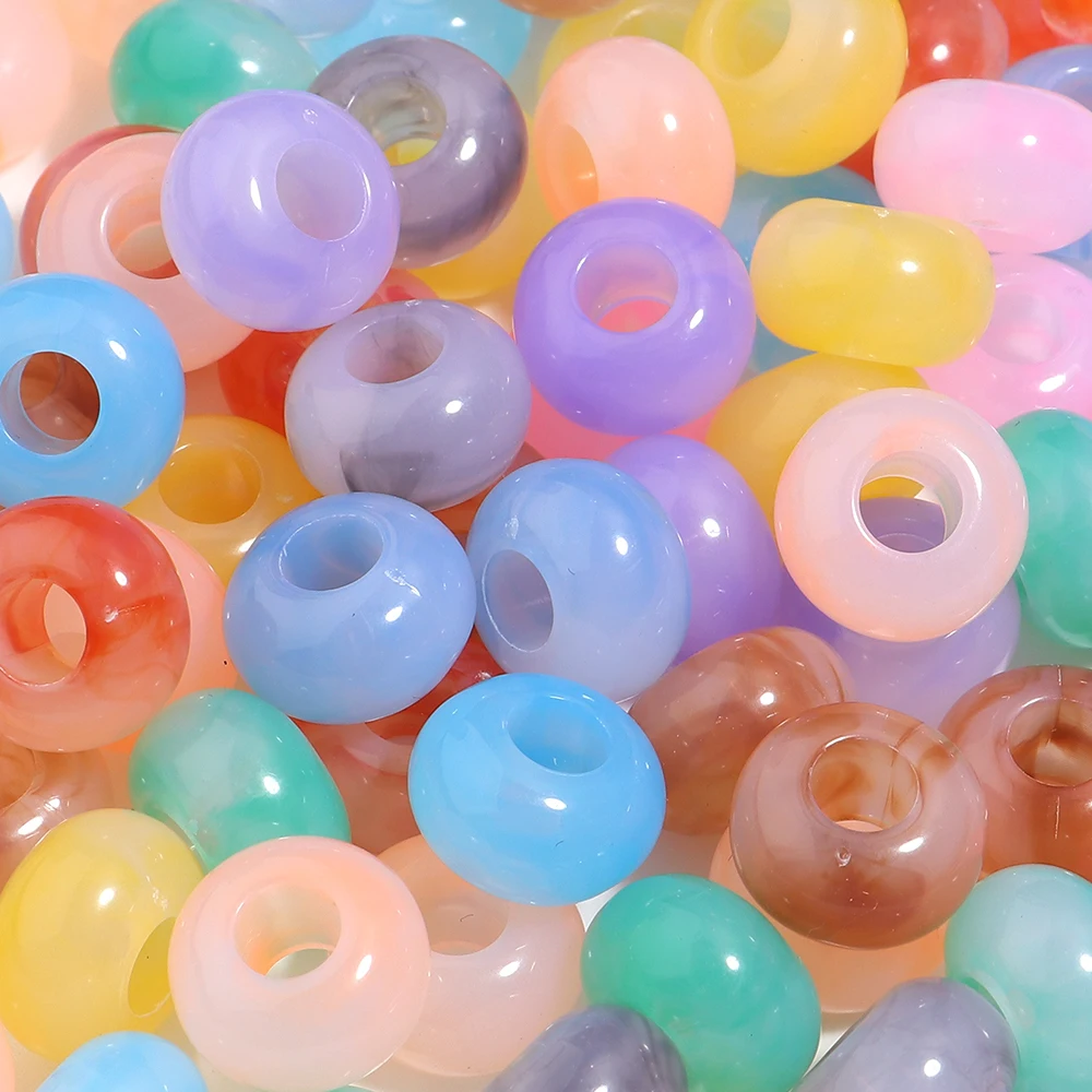 50 Stück 14 x 8 mm große Loch-Acrylperlen, bunte runde lose Perlen für DIY-Schmuckherstellung, handgefertigte Halsketten, Armbänder, Zubehör