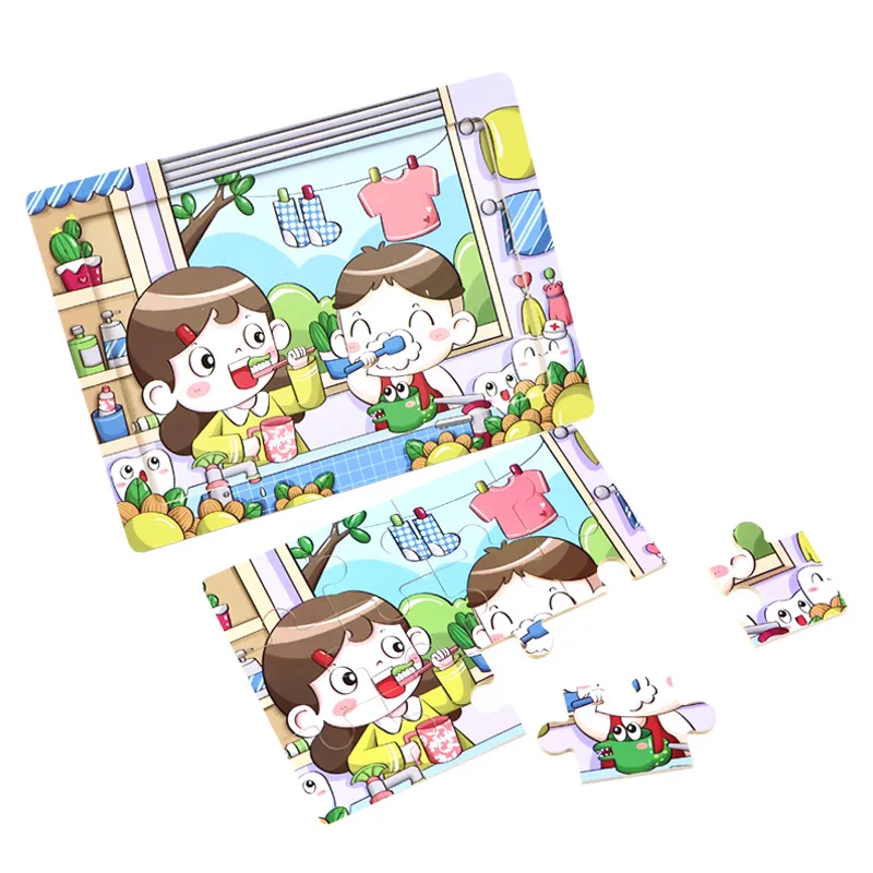 ปริศนาไม้ 12 ชิ้น, การ์ตูนไดโนเสาร์สัตว์สำหรับเด็ก, ปริศนาเครื่องบินไม้, ของเล่นเสริมพัฒนาการเด็กเล็ก