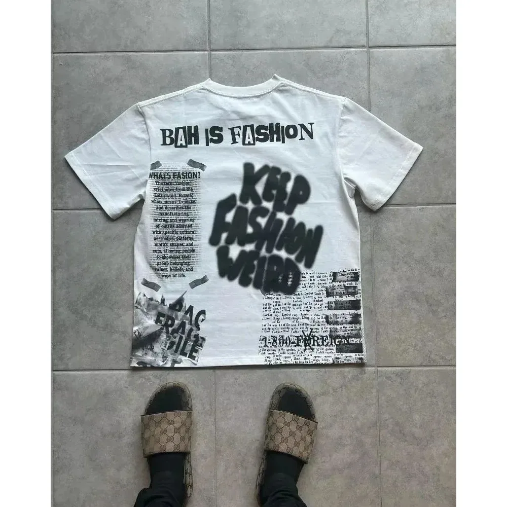 

Летняя коллекция 2025: Американская ретро-футболка оверсайз с принтом в уличном стиле, женская, из льняной ткани, с коротким рукавом, другие материалы 00%