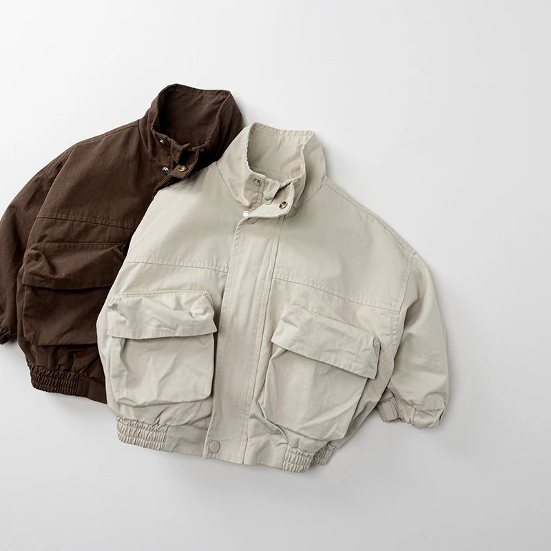 

LILIGIRL New Autumn Kids Coat Solid Color Big Pocket Girls Jacket Korean Version Loose Thin Children Outwear 1-6T