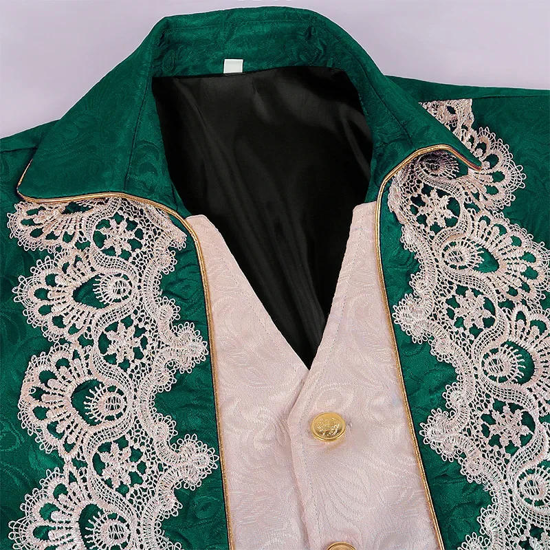 Mens Green Embroidery Steampunk Vintage Tailcoat Jacket Gothic Victorian Frock Coat Uniform Renaissance Pirate Halloween Costume