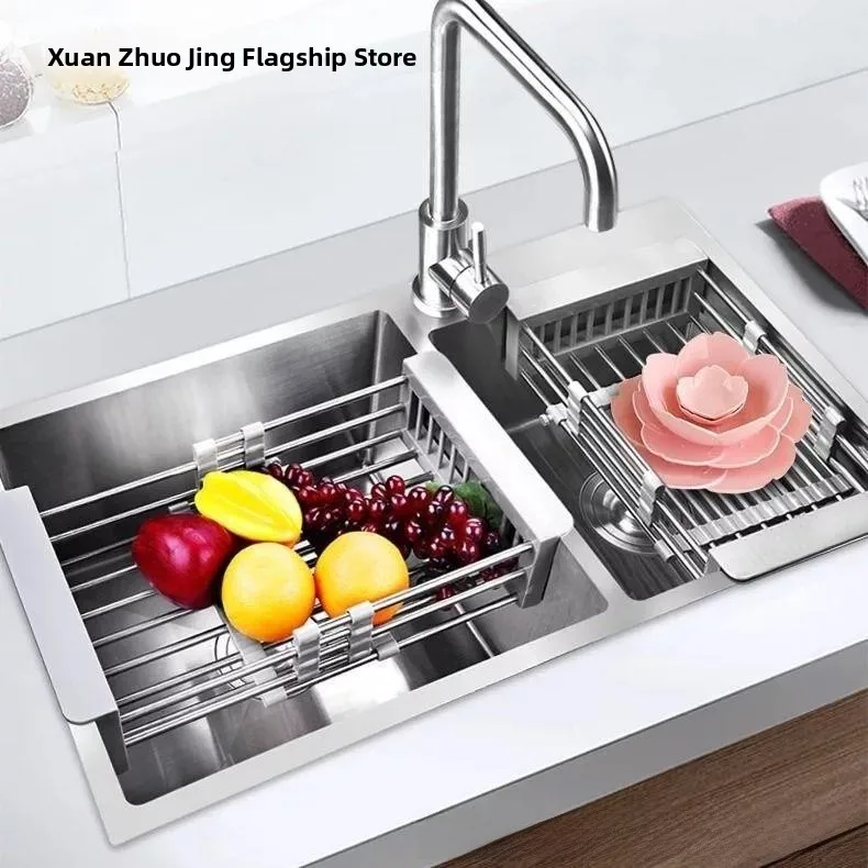 

Корзина-сушилка для овощей и посуды из утолщенной нержавеющей стали для кухонной раковины, подставка для слива воды, полка для хранения на кухне