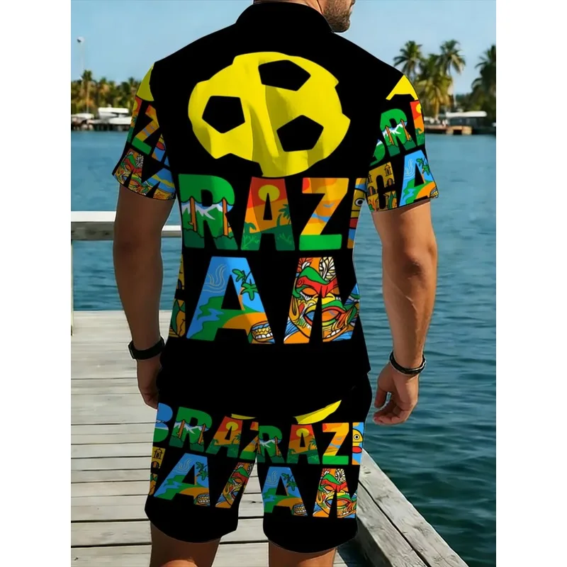 Breathable Polyester Summer Men's Shirt Set Bold Printed Pattern No Extra Texture Soft Wear Resistant Ideal For Beach Pool Daily