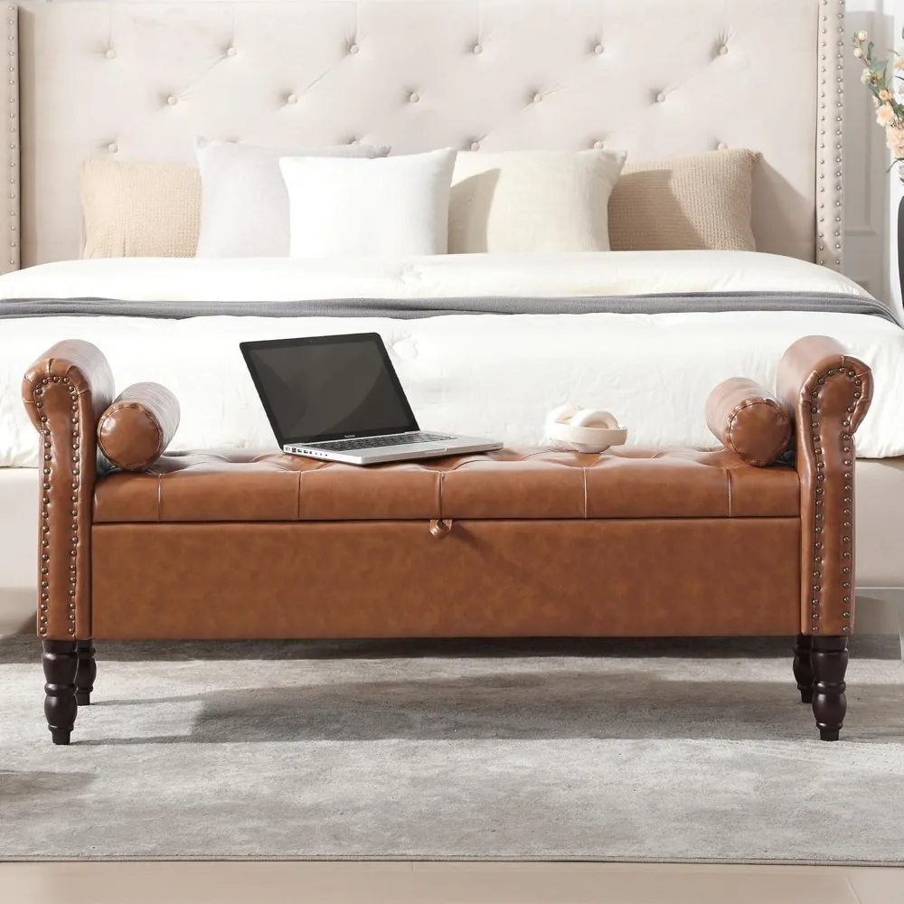 مقعد تخزين لغرفة النوم، مسند معنقدة منجد مع نهاية تخزين السرير، 57 طويلة، مقعد من قماش البولي يوريثان لغرف النوم #4