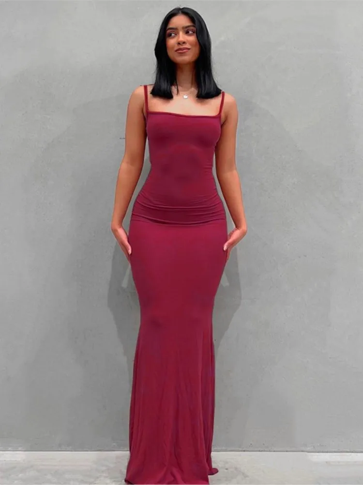 

Womens Long Dresses Sexy Party Wedding Evening Spaghetti Strap Bandage Long Dress Satin Slip Solid Skinny Trumpet Black Vestidos