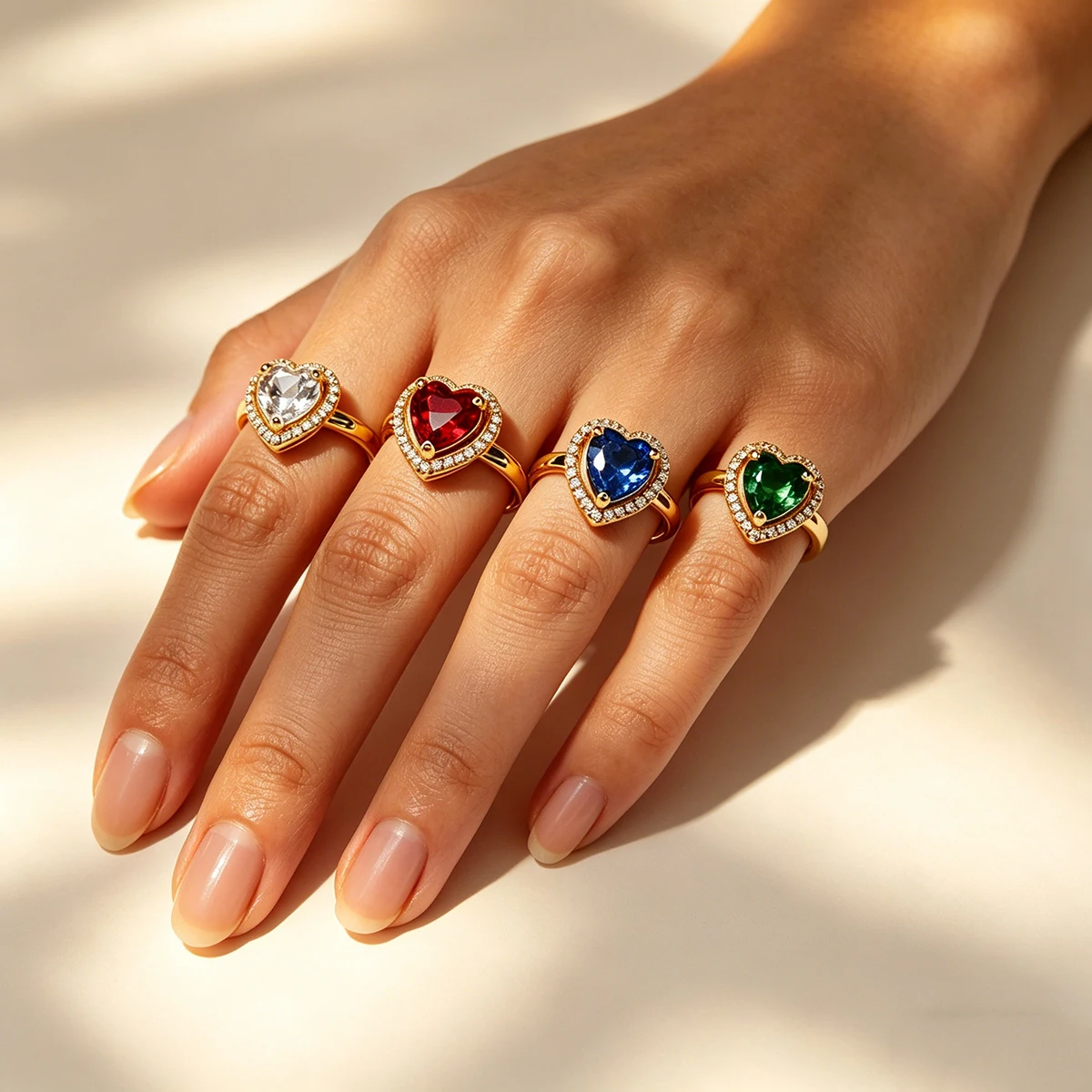Luxury Colored Heart Zircon Rings for Women Gold Color Stainless Steel Adjustable Ring Femmes Lover Jewelry Gifts Daily Wear