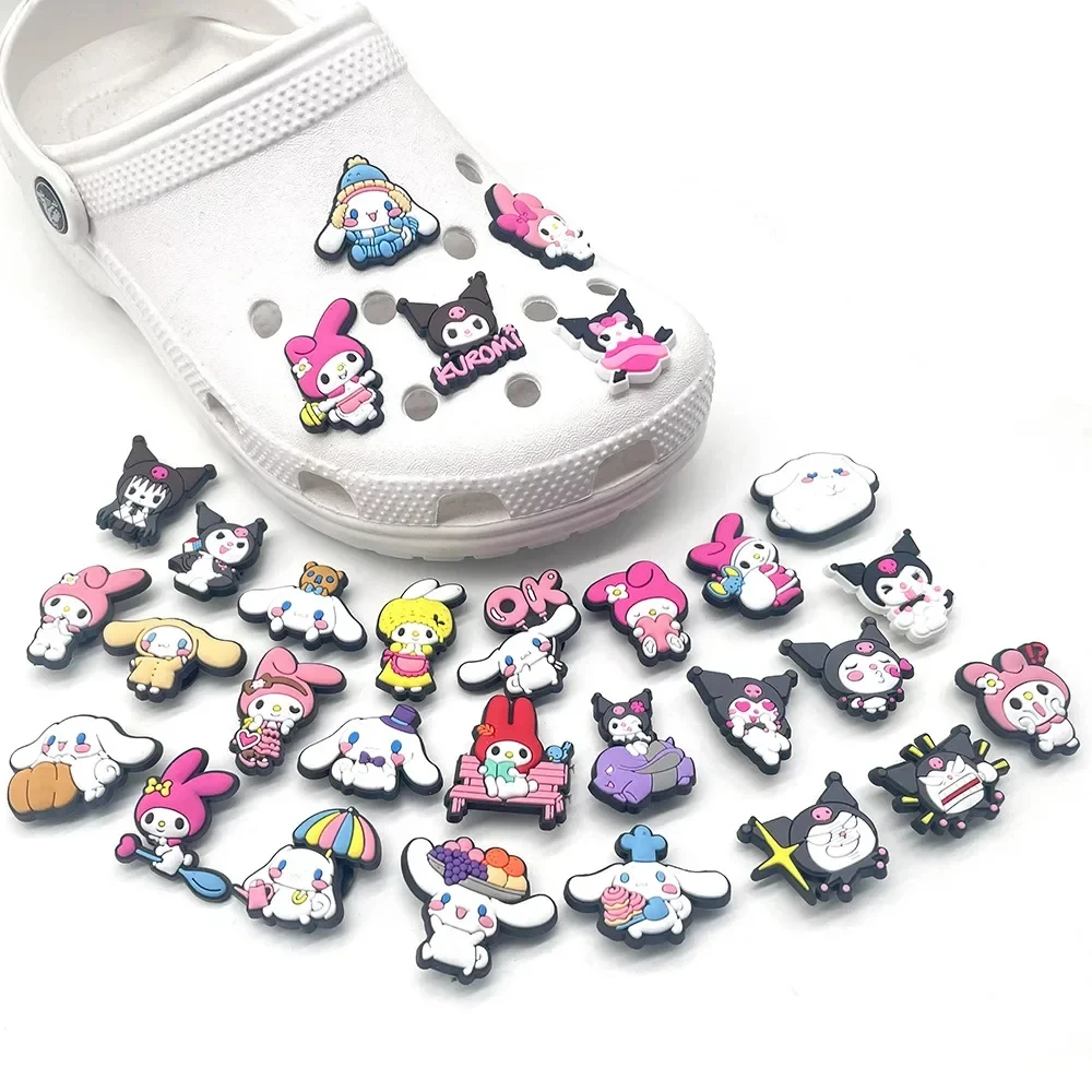 10Pcs Sanrio Shoe Charms Kawaii Hello KittyKuromi Cinnamoroll Melody Shoe Accessories Decration Crocs DIY Sandals for Kids Gifts