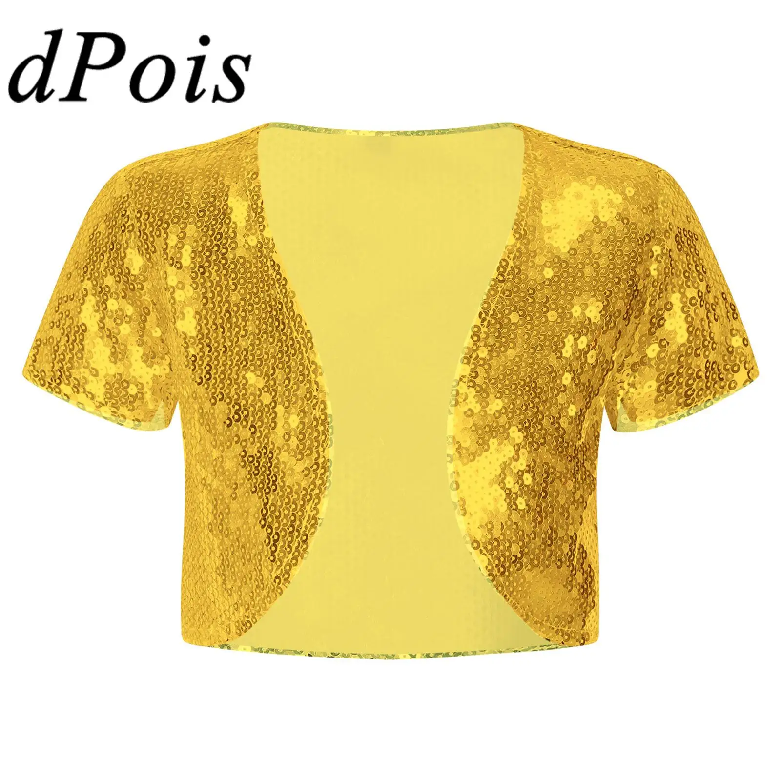 

Childs Girls Bolero Streetwear Sequins Cardigan Open Front Short Sleeve Shrug Street Dance Wear Fashion Hip Hop Party Costume