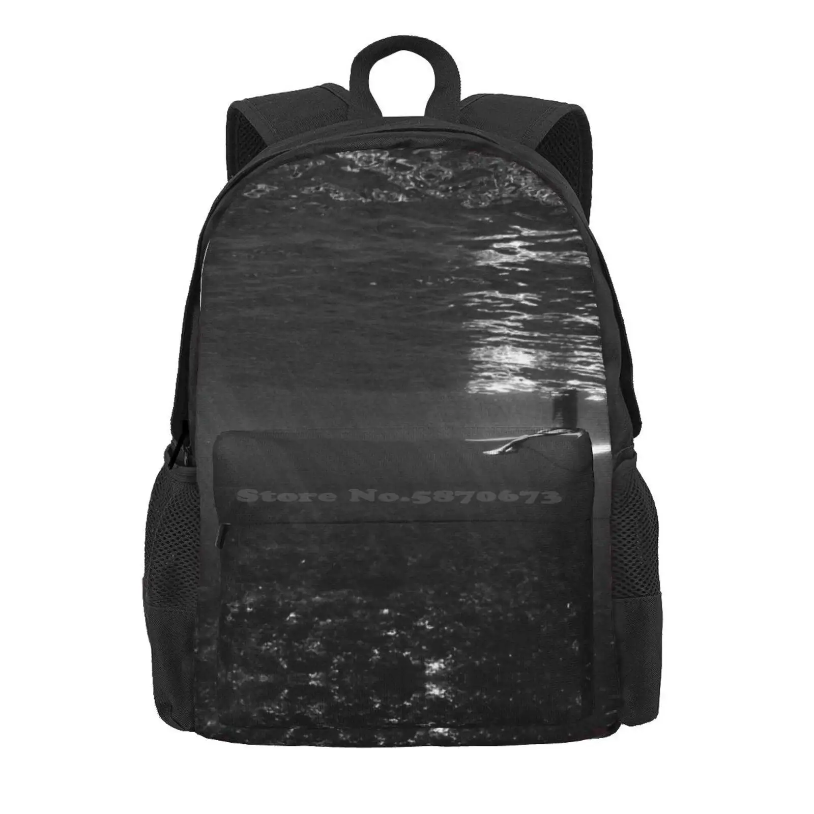 Serenity Hot Sale Schoolbag Backpack Fashion Bags Ocean Sea Grey Blue Beach Light Woman Housing Underwater Wave Bw