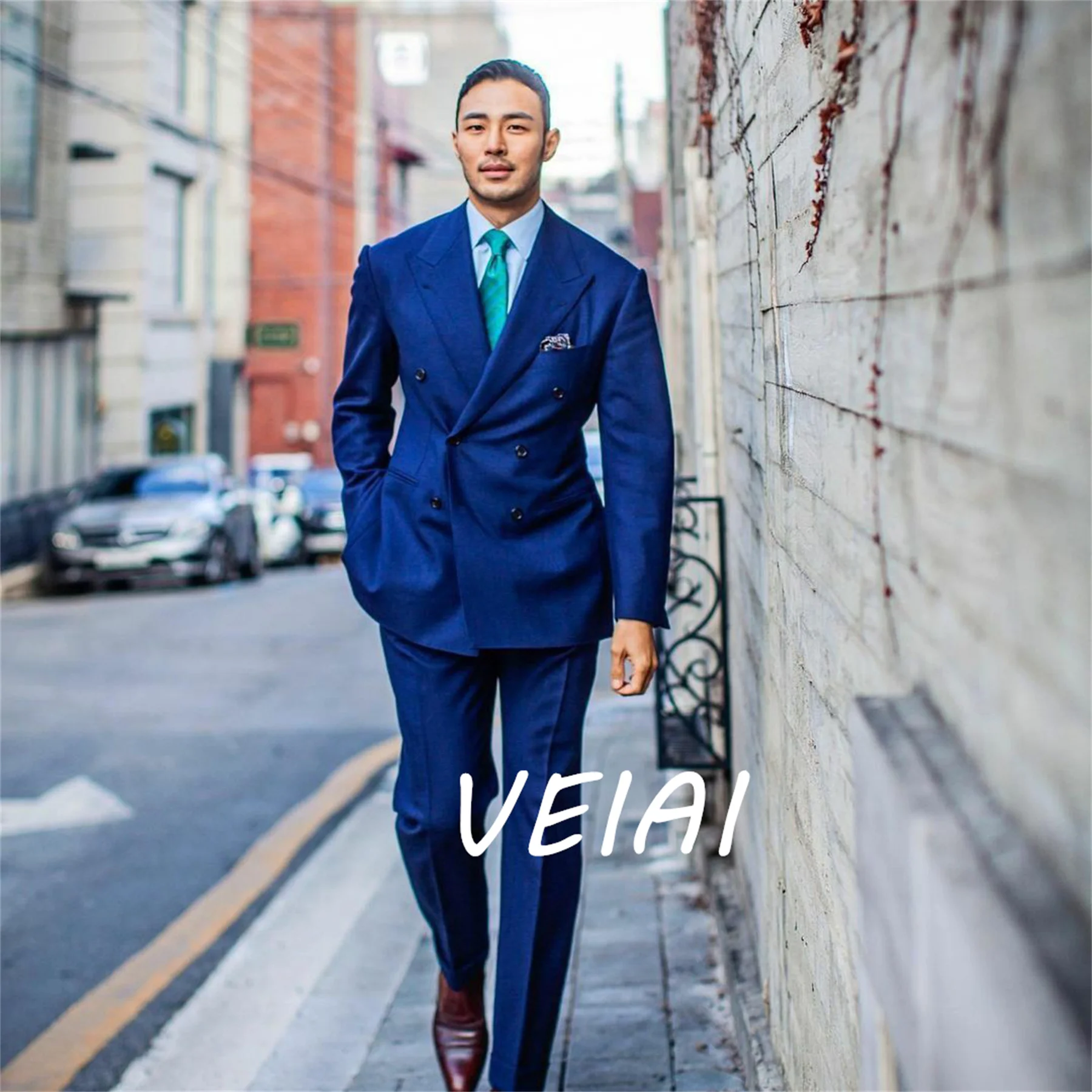 

Королевский синий двубортный мужской костюм по индивидуальному заказу, костюм с остроконечными лацканами, официальный свадебный костюм жениха, облегающий костюм из двух предметов, куртка, брюки