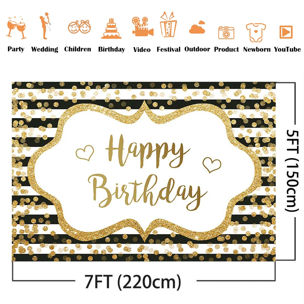الذهب بريق النقاط عيد ميلاد سعيد خلفية الأبيض والأسود المشارب DIY بها بنفسك خلفيات حفلات زينة الكبار الاطفال لوازم عيد ميلاد