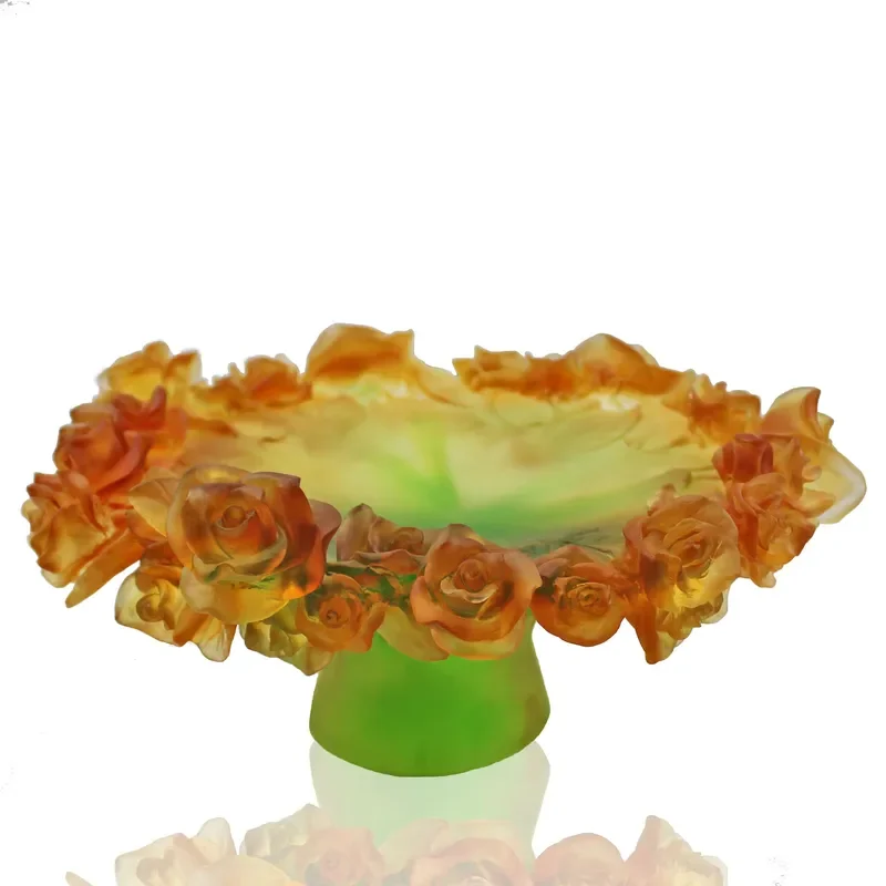 Luxury Crystal Rose Fruit Plate Custom OEM Party Decoration Tray Wholesale Manufacturer High End Glass Serving Dish for Home