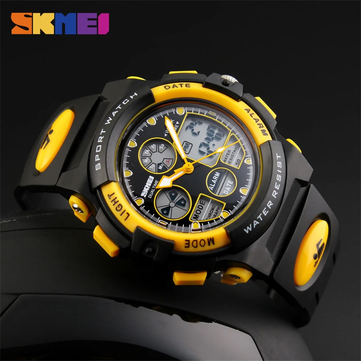 SKMEI Sport-Kinderuhren für Jungen und Mädchen, Militär-Hintergrundbeleuchtung, 5 Bar, wasserdicht, Chrono-Alarm, Dual-Zeitanzeige, Kinder-Armbanduhr