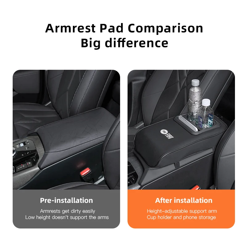 Car Armrest Cushion Auto Amrest Pillow Cover Height Pad For Fiat Abarth 500e Panda Tipo FR Argo Freemont Viaggio Bravo Punto