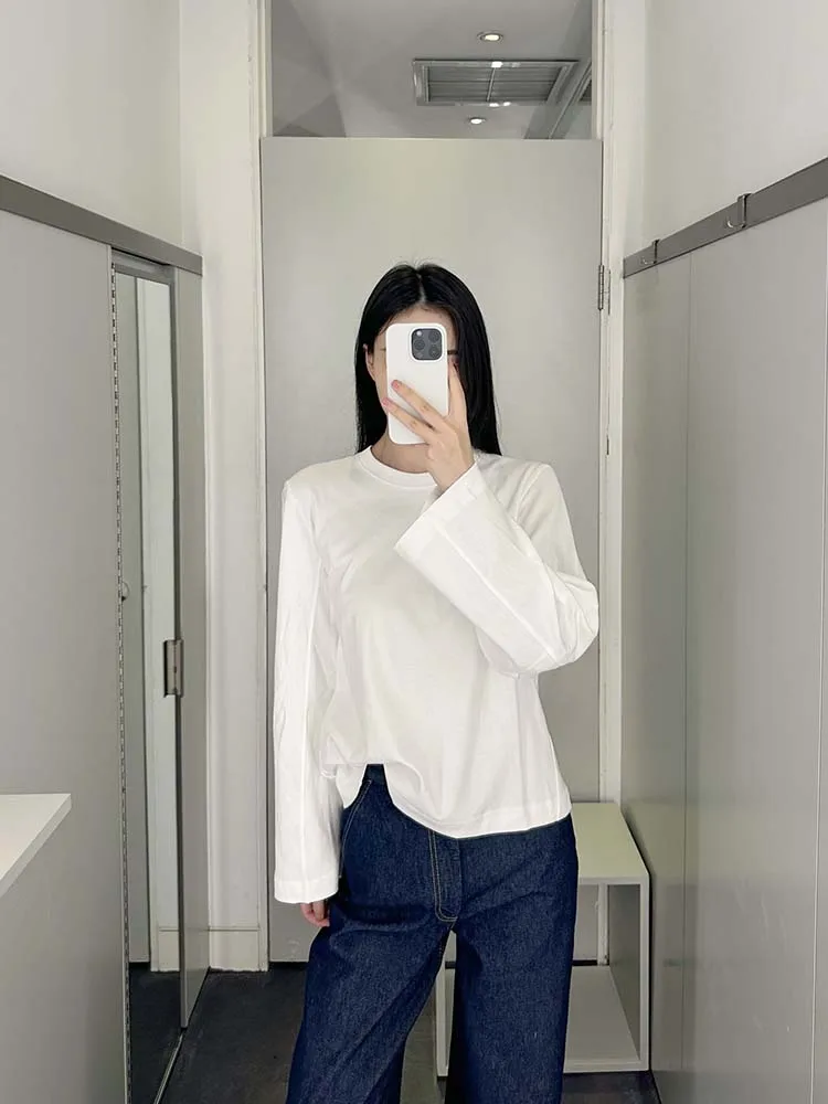 

mat Cosniu Stand Fit Long Sve round Ne Thin Knitted White Top Spring New Arrival Women's Casual Commute Sle ...