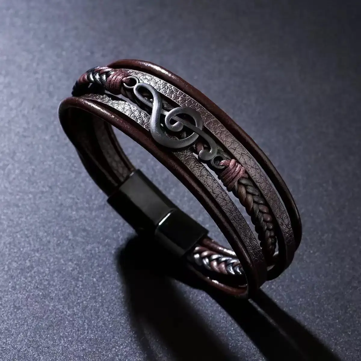 خمر رمز الموسيقى سحر أساور للرجل متعدد الطبقات مضفر الجلود سوار الكفة التفاف معصمه الإسورة مجوهرات بسيطة