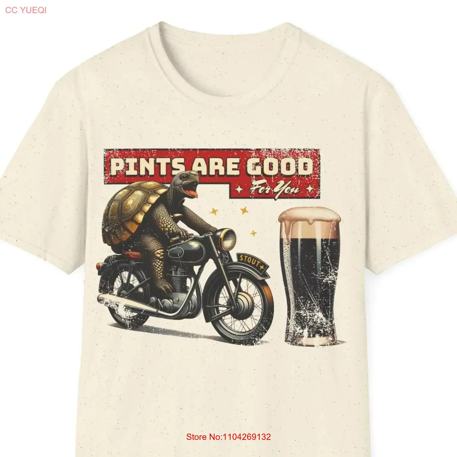 Motorcycle Tortoise Stout Pints Are Good For You Fun Men's Ladies Drinking Distressed T Shirt vintage Washed