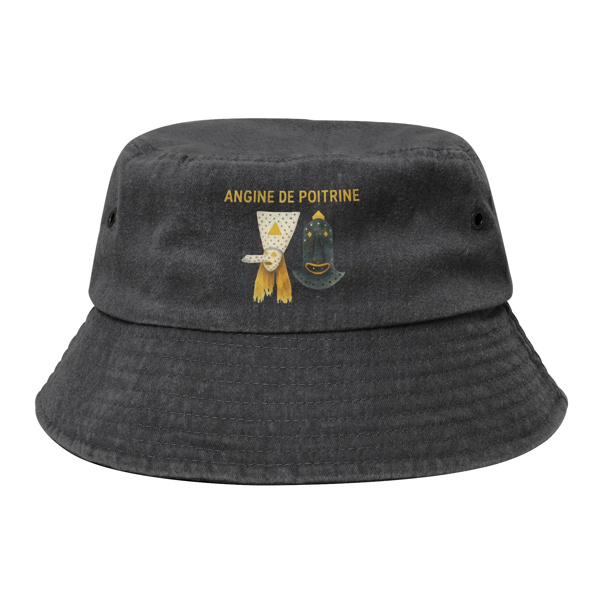 Unisex Distressed Denim Bucket Hat Angine de Poitrine Duo Rock Band Spring Picnic Headwear Fishing Hat  Bob Hat Gifts Idea