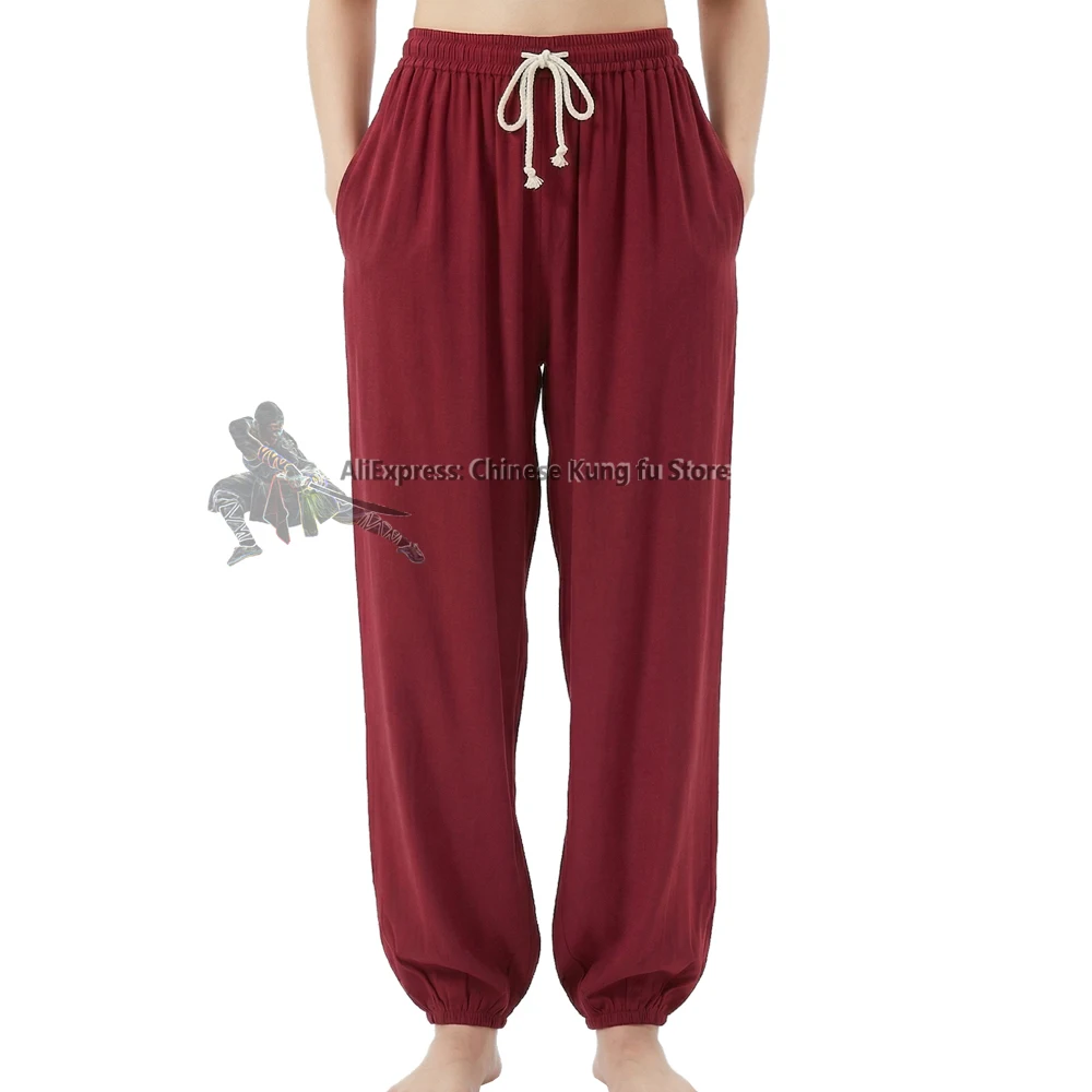 Summer Cotton Kung fu Tai chi Pants Martial arts Wing Chun Black and White Qigong Yoga Meditation Trousers Black White Khaki