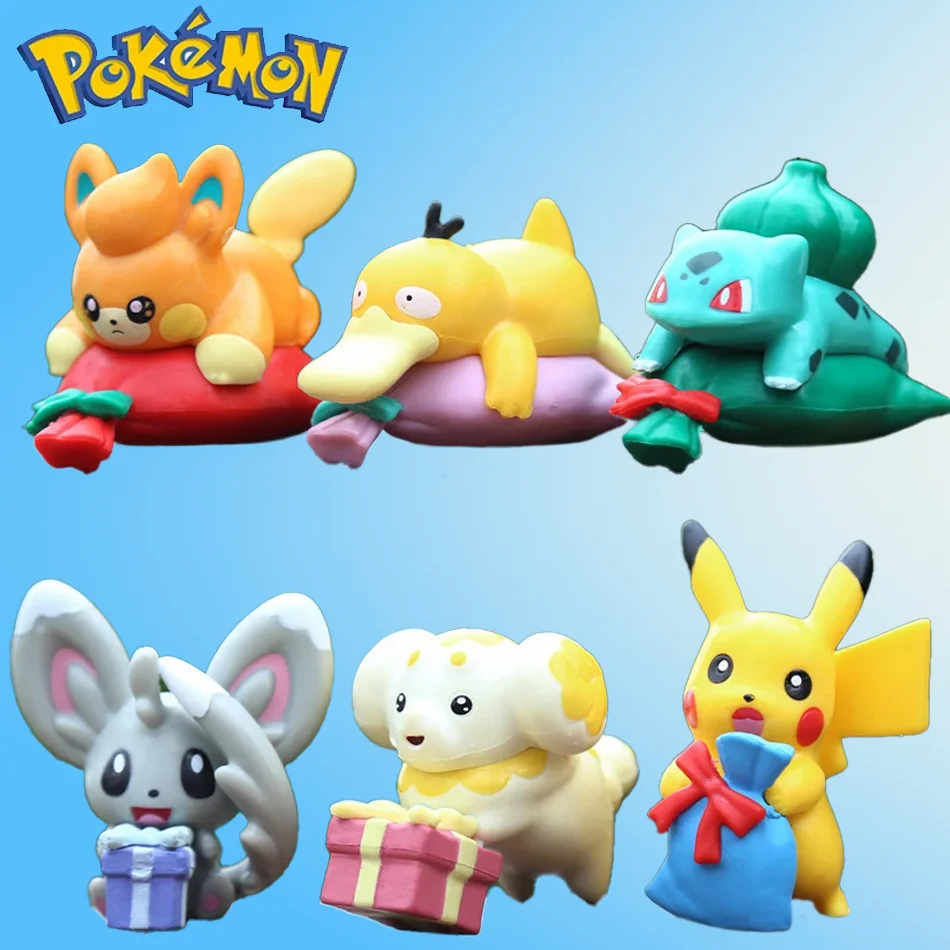 

6pcs Pikachu Pokemon Anime Figures Toy Model Charmander Psyduck Squirtle Jigglypuff Bulbasaur Kawaii Collect Dolls Kids Gifts