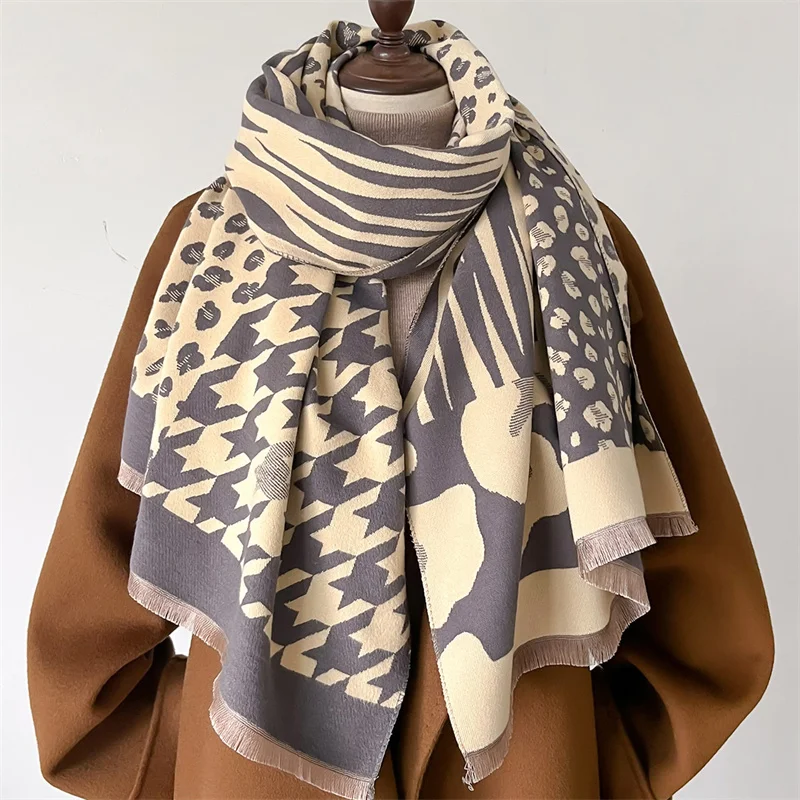 Luxury Cashmere Plaid Scarf Winter Women Pashmina Shawls Warm Blanket Wraps Female Foulard Bandana Brand Thick Scarves Hijab