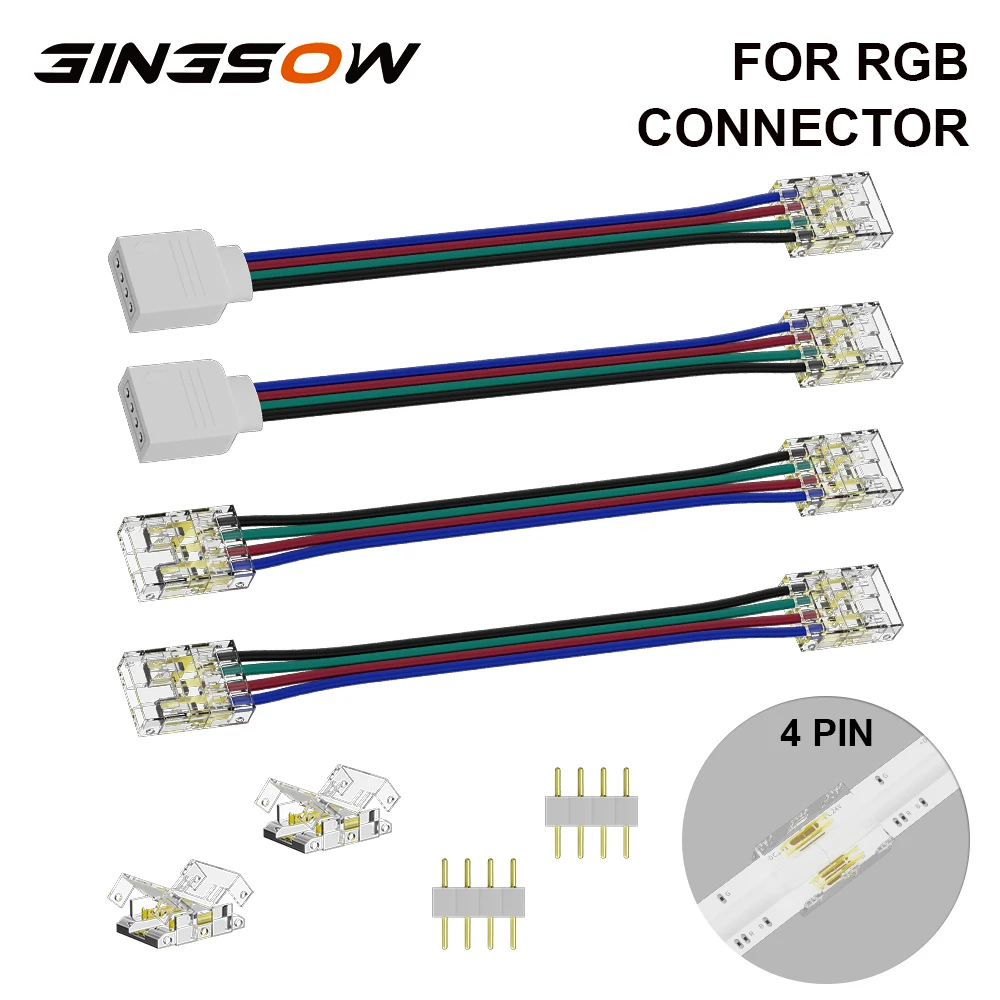 Gingsow 4 Pin Connector For 10mm RGB COB LED Strip Light Solderless Terminal Extension Connection Kit Strip To Controller Jumper